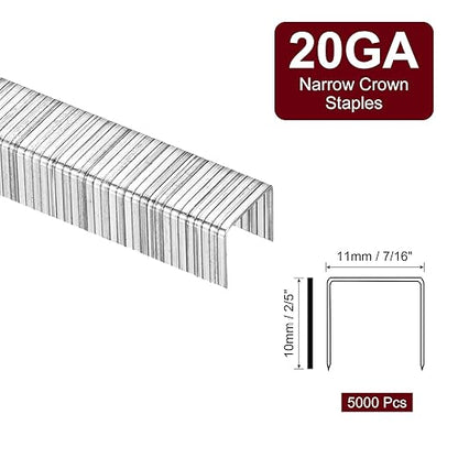 uxcell 20 Gauge Narrow Crown Staples 7/16" x2/5", 5000Pcs Galvanized Steel for Pneumatic, Electric Stapler, Black