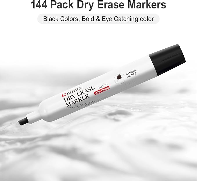 Comix Dry Erase Markers, Black Color, 4 Sets of 36 Markers, 144 Markers Total, Chisel Tip Whiteboard Makrers for Teachers Office & School Supplies