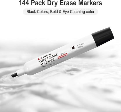 Comix Dry Erase Markers, Black Color, 4 Sets of 36 Markers, 144 Markers Total, Chisel Tip Whiteboard Makrers for Teachers Office & School Supplies