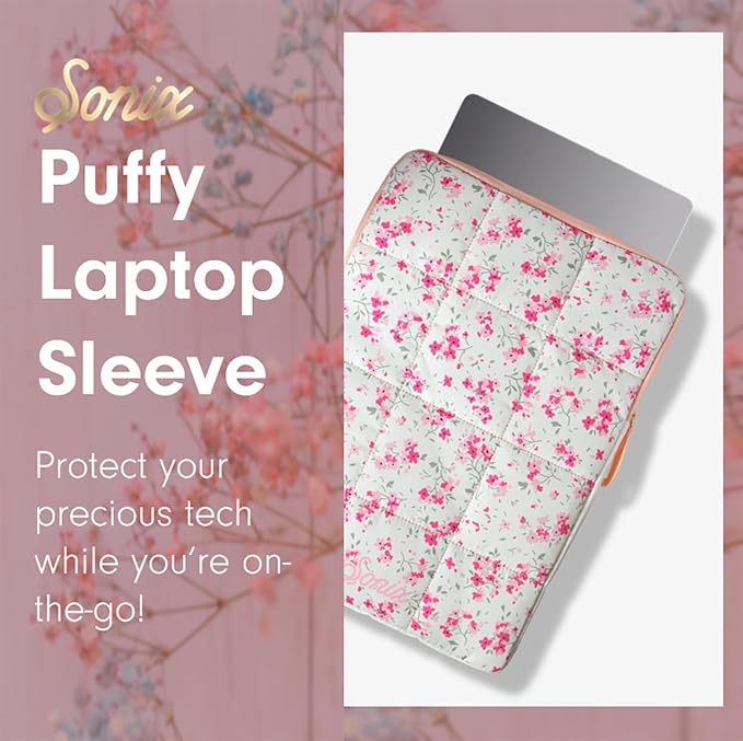 Sonix | Puffy Laptop Sleeve | 15-16 Inch, Quilted Pillow Puffer Laptop Carrying Case, Computer Sleeve | Cottage Floral
