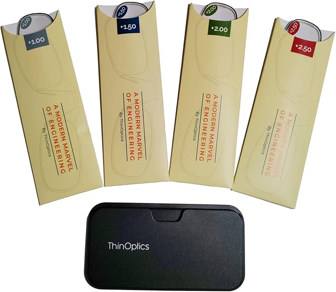ThinOptics Find Your Strength Clarity Kit Rectangular Reading Glasses, Black, 44.45 mm + 2.5