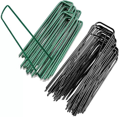 8 inch 20 Pack Green Galvanized Landscape Staples 11 Gauge Garden Stakes Pins Anti-Rust Ground Stakes U-Shaped Tent Stakes are Used for Weed Barrier, Irrigation Tubing, Yard Lawn, Landscape Fabric