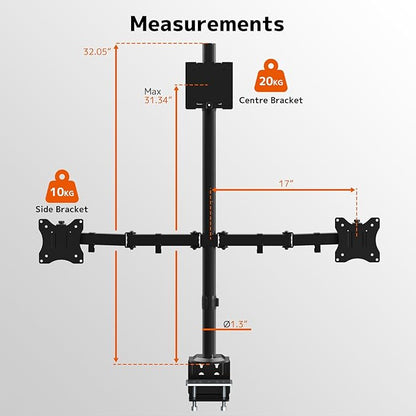 PUTORSEN Triple Monitor Mount for Up to 49" Ultrawide and 32" Monitors per Side Arm, Extra Tall 3 Monitor Desk Mount Holds up to 44 lbs, VESA 75/100 mm
