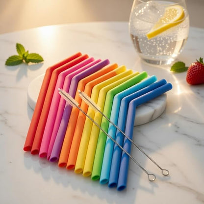 15 FITS ALL TUMBLERS STRAWS - Reusable Silicone Straws for 30 and 20 oz Yeti - Flexible Easy to Clean + 2 Cleaning Brushes - BPA Free, No Rubber Taste Drinking - Best Value for Money Pack