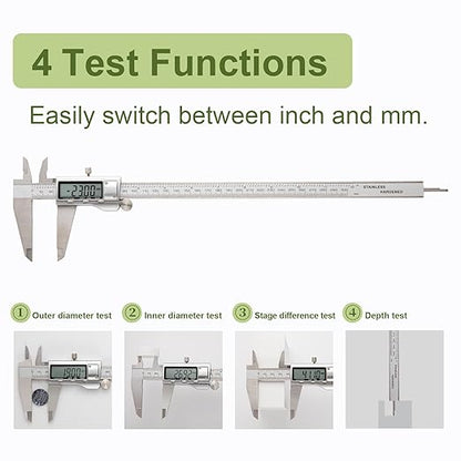 All-Metal Digital Caliper 0-12" Measuring Tool, Micrometer Caliper with Auto-Off Feature, Interchangeable Between inches and millimeters for DIY/Household and 3D Printing