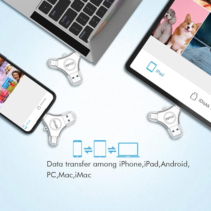App-le Certified iDiskk 128GB Phone flashdrive iPhone 17 16 Photo Stick USB C iPad Pro Android Samsung for iPhone 15/14/14 PRO/13/13 PRO/12 pro/12 Mini/XR/X, iPhone USB Storage for PC,MacBook