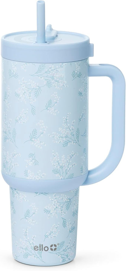Ello Oasis 40 oz Tumbler with Handle & Retracting Straw | Reusable Insulated Stainless Steel Cup 100% Leakproof, Gifts for Teens Women Men | Keeps cold for 24 Hours, Cup Holder Friendly, Sweet Alyssum