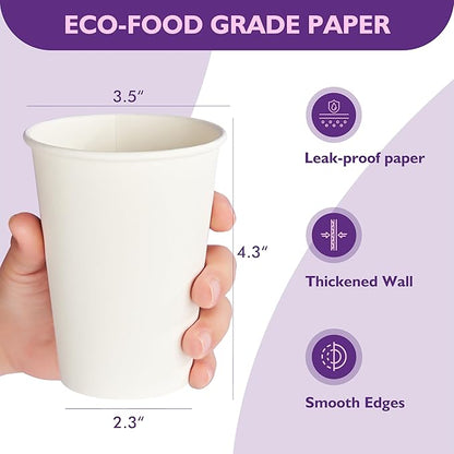 12 oz White Paper Coffee Cups, Disposable Hot Cups for Coffee, Tea, Cocoa, Beverages, 500 Pack