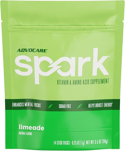 AdvoCare Spark - Energy Drink Mix - Vitamin & Amino Acid Supplement - Supports Energy & Focus - Portable Immune Support - Sugar-Free - Limeade, 14 Stick Packs (3.5 oz)