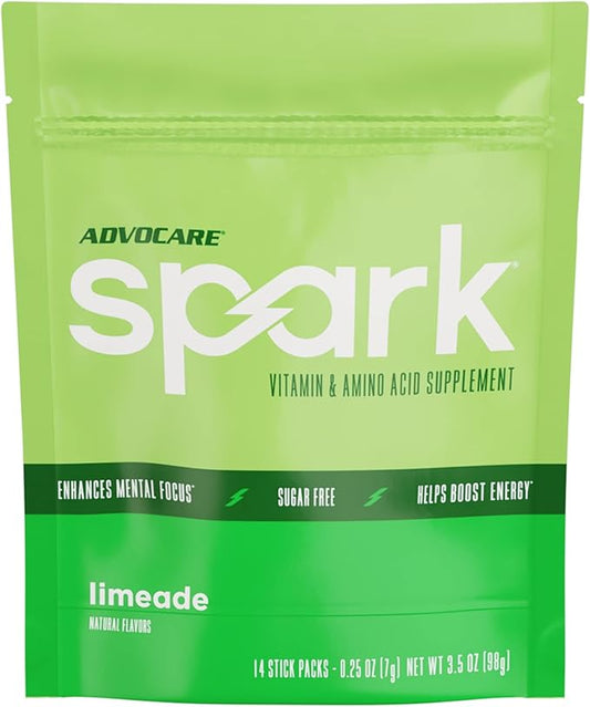 AdvoCare Spark - Energy Drink Mix - Vitamin & Amino Acid Supplement - Supports Energy & Focus - Portable Immune Support - Sugar-Free - Limeade, 14 Stick Packs (3.5 oz)