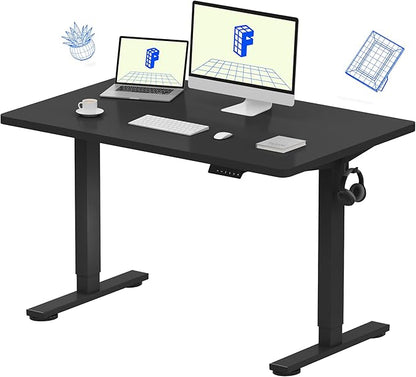 FLEXISPOT EN1 Whole Piece Standing Desk 48 x 30 Inches Height Adjustable Electric Sit Stand Home Office Desks (Black Frame + Black top,2 Packages)