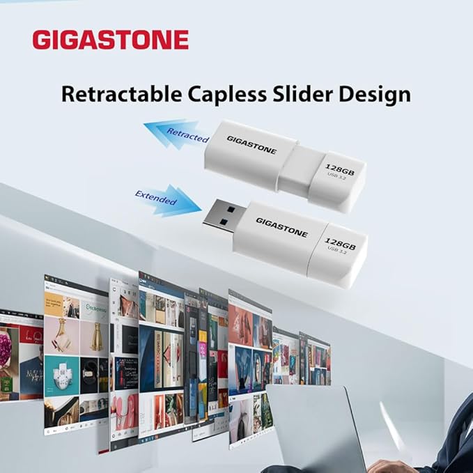 GIGASTONE 64GB Flash Drive (5 Pack) Z60 USB 3.2 Gen 1, 100MB/s Ultra Fast, Retractable Capless Slider Design, Data Storage, Backup for PC/Mac/TV/Car Audio, USB 2.0/3.0/3.1 Compatible