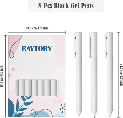 BAYTORY 8Pcs Rotatable Gel Pens, 0.5mm Fine Point Black Ink Pen, Smooth Writing Quick Dry Gel Ink Pens for Journaling Note Taking Sketching (White)