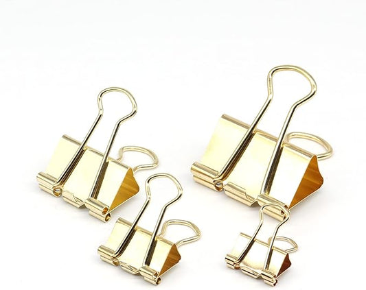 Gold Binder Clip, Paper Binder Clips, Paper Clamps Assorted Sizes, (Large, Medium, Small, X-Small) Paperclips for Office School, 100 Pack (New Version)