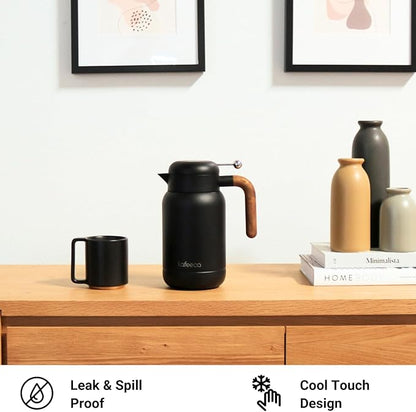Aura Thermal Coffee Carafe - Vacuum Insulated Stainless Steel Tea Pot & Water Pitcher, Keeps Drinks Hot or Cold, BPA-Free, Beverage Dispenser Thermos - 51 oz Black