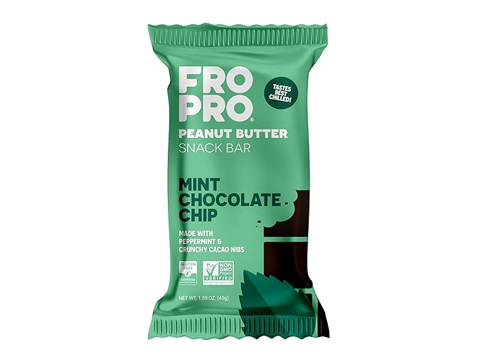 FROPRO Plant Protein Snack Bars - Plant Based Protein Bars, All-Natural, Gluten, Dairy, & Soy Free, High Protein Bars with Low Calories | Mint, 12 Pack