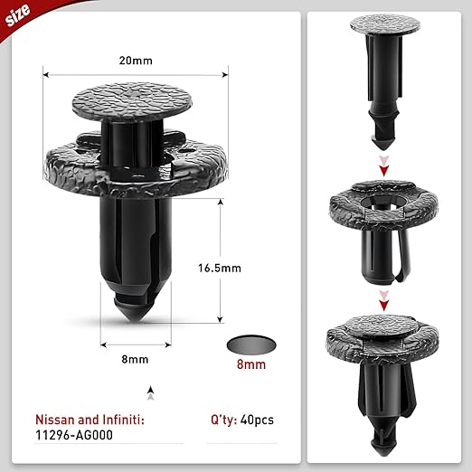 Nilight 40PCS Front Bumper and Radiator Support Push-Type Retainer 11296-AG000 8mm Compatible with Nissan and Infiniti Car Push Retainer Kit 2 Years Warranty