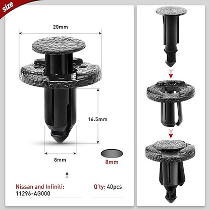 Nilight 40PCS Front Bumper and Radiator Support Push-Type Retainer 11296-AG000 8mm Compatible with Nissan and Infiniti Car Push Retainer Kit 2 Years Warranty