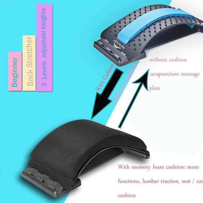 Multi-Level Back Stretcher Device, Lumbar Back Stretching Device, Memory Foam Lumbar Pillow Back Pain Support for Office Chair and Pain Relief(Blue)