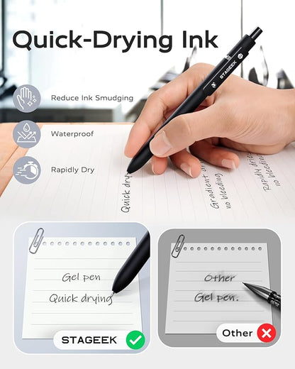 Black Gel Pens, 12Pcs Fine Point Smooth Writing Pens with 3 Extra Refills, Quick Dry Black Ink Pens for Journaling, Office, Note Taking, School Supplies, Nurse Aesthetic(Black)