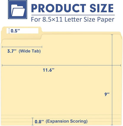 File Folder, PANDRI 30 Pack File Folder, 1/3 Cut Tab, Letter Size, Filing Folder for Office School Business, Manila
