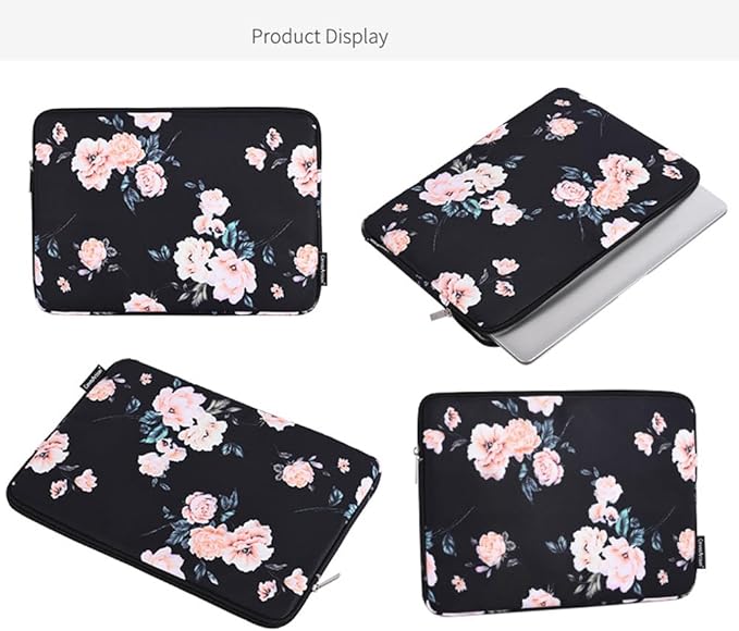 Laptop Sleeve 14 Inch,Waterproof Protective Notebook Case Briefcase Carrying Bag Compatible with MacBook,Acer,Asus, Dell,Lenovo,Microsoft,HP Laptop Cover (Black Flowers, 13 inch)