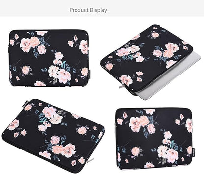 Laptop Sleeve 14 Inch,Waterproof Protective Notebook Case Briefcase Carrying Bag Compatible with MacBook,Acer,Asus, Dell,Lenovo,Microsoft,HP Laptop Cover (Black Flowers, 12 inch)