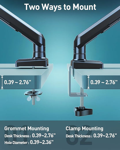 Single Monitor Desk Mount, 13-32 inch Adjustable Gas Spring Monitor Arm, Computer Monitor Stand Holder with Clamp and Grommet Base, Fits 4.4 to 22lbs Screens, VESA Mount Bracket, Black, Freelift Pro