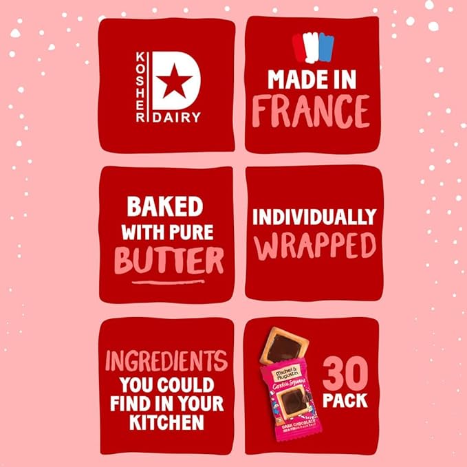 Michel et Augustin Christmas Cookies, French Shortbread Cookie Squares with Dark Chocolate & Sea Salt, Holiday Cookies Individually Wrapped, Butter Cookie Gift Basket, 30 Changemakers per Box