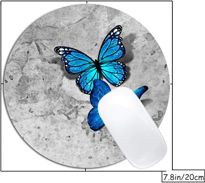 Blue Monarch Butterflies Gray Stone Watercolor Mouse Pad Round Non-Slip Rubber Mousepad Laptop Office Computer Decor Cute Desk Accessories Customized Design Mouse Pad