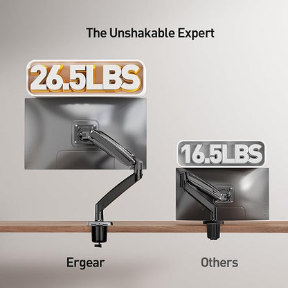 ErGear 13 to 49 inches Single Monitor Mount for Ultrawide Screens, Holds 26.5lbs, Gas Springs Single Monitor Arm, Single Monitor Stand with Swivel, Tilt, Rotation for Home and Office, VESA 75/100mm
