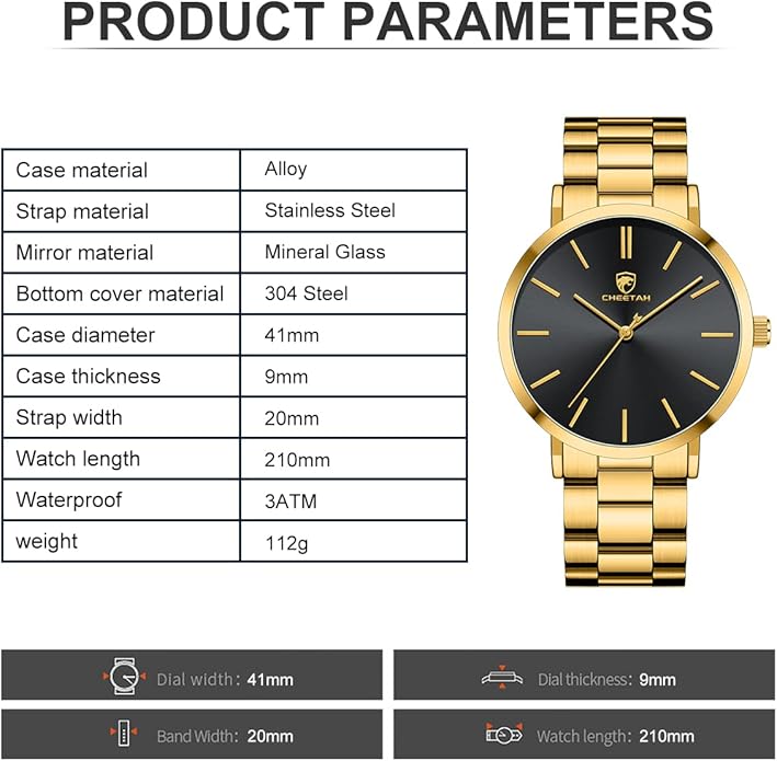 GOLDEN HOUR Men's Watches Slim Minimalist Runway Plated Stainless Steel Quartz Analog Watch
