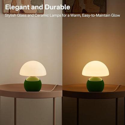 Mushroom Lamp Table Lamp for Bedroom,Desk Bedside Small Lamps for Living Room Night Stands,Mushroom Decor Cute Mini Modern Mid Century Lamps,Unique Aesthetic Home Decor(Christmas Green)
