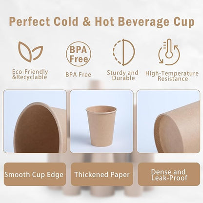 Lamosi 200 Pack 8 oz Kraft Paper Cups, Brown Disposable Paper Coffee Cups, Unbleached Paper Cups for Hot/Cold Beverage Party Home Office