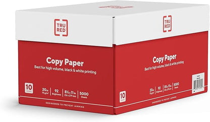 Staples TRU RED 8.5x11 Copy Paper 20 lb. 92-Bright 5000 Sheets/Carton