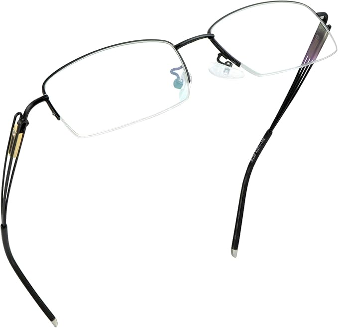 LifeArt Alloy Semi-Rimless Reading Glasses,Blue Light Blocking Glasses, Anti Eyestrain, Computer Gaming Glasses, TV Glasses for Men, Anti Glare (Black, +2.00 Magnification)