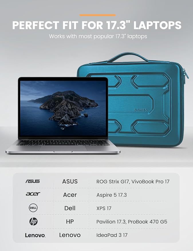 DOMISO 17 inch Laptop Sleeve with Handle Shockproof Waterproof EVA Protective Case for 17.3" ZBook Fury 17.3 G8/MSI GS73VR Stealth Pro/HP Envy 17/LG Gram 17"/ROG Strix GL702VS, Teal