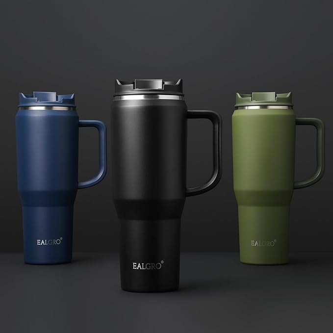 40 oz Tumbler with Handle, Insulated Tumblers with Lid and Straw, Large Metal Sports Water Bottle Jug, Thermal Stainless Steel Travel Coffee Mug Cup, Black