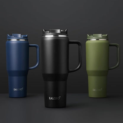 40 oz Tumbler with Handle, Insulated Tumblers with Lid and Straw, Large Metal Sports Water Bottle Jug, Thermal Stainless Steel Travel Coffee Mug Cup, Blue
