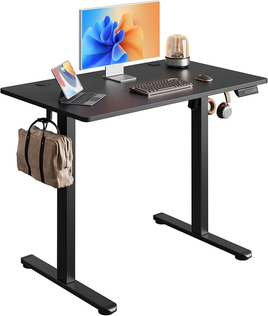 DEVAISE Whole Piece Standing Desk, 48 x 24 Inch Electric Standing Desk with Adjustable Height,Cable Holes, 3-Preset Memory Sit Stand up Desk, One Piece Desktop Computer Desk for Home, Office (Black)