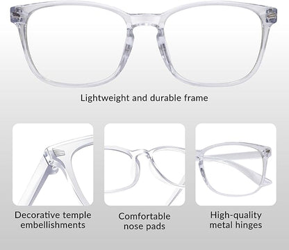 Blue Light Glasses for Woman Men | 99% Blue Light Blocking Glasses for Computer Gaming TV Phone Screen Square Frame | Anti Eyestrain & UV Glare Protection - 5 Pair