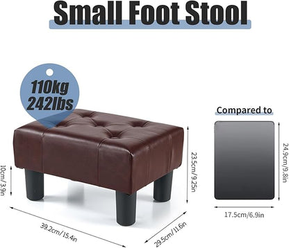 BRIAN & DANY Small Foot Stool, Leather Foot Stools with Legs, Stable Small Footstool for Living Room, Brown
