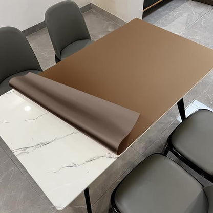 Leather Table Cover,1.8mm Thick,42x72 Inch Table Protector,Table Protector for Dining Room Table,Dining Room Table Protector Pad.(Mud Color+Champagne Gold,42x72)