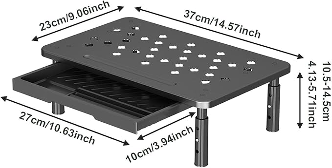 Monitor Stand Riser Desktop Monitor Stand Desktop Organizer Practical Modern 3 Height Adjustable with Storage Drawer for Dorm, Black
