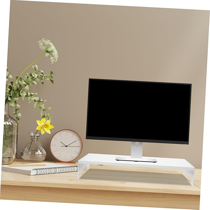 Mipcase Acrylic Monitor Stand Riser with Legs White Computer Lifting Rack for Desk Posture Improvement Neck Shoulder Relief Home Office Use