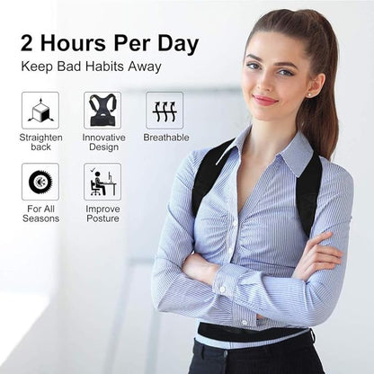 Thoracic Back Brace Posture Corrector - Magnetic Support for Neck Shoulder Upper and Lower Back Pain Relief - Perfect Posture Brace for Cervical Lumbar Spine - Fully Adjustable Belt (Black, XX-Large)