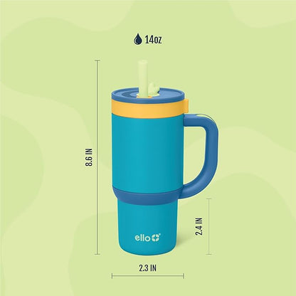 Ello Oasis 14oz Stainless Steel Toddler Tumbler with Handle & Retracting Straw, 100% Leakproof, Double-Wall Vacuum Insulated, Kids Water Bottle for School, BPA Free, Dishwasher Safe, Glacier