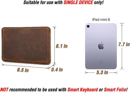 Top Grain Leather 8.3" Slim Tablet Sleeve Case Protector, Solid Minimalist Vintage Design, Fully Handmade, Compatible with 8.3" iPad mini 6 iPad mini 7.9" & Other Tablet, Brown 8.3 Inch