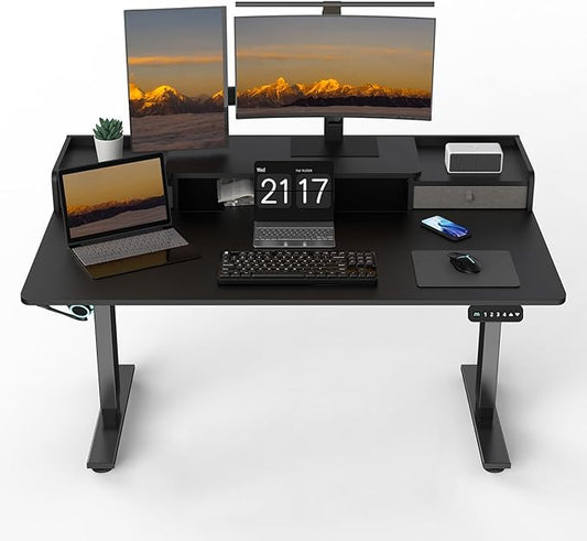 55 x 30 Inch Standing Desk with 2 Drawers, Adjustable Height Widened Stand Up Desk with Storage, Sit to Stand Ergonomic Workstation for Home Office, Classic Black