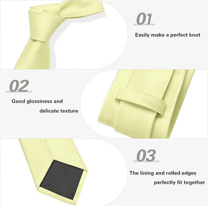 PenSee Men's Tie Set Solid Pure Color 3.15" (8CM) Classic Formal Plain Necktie and Pocket Square Set For Men